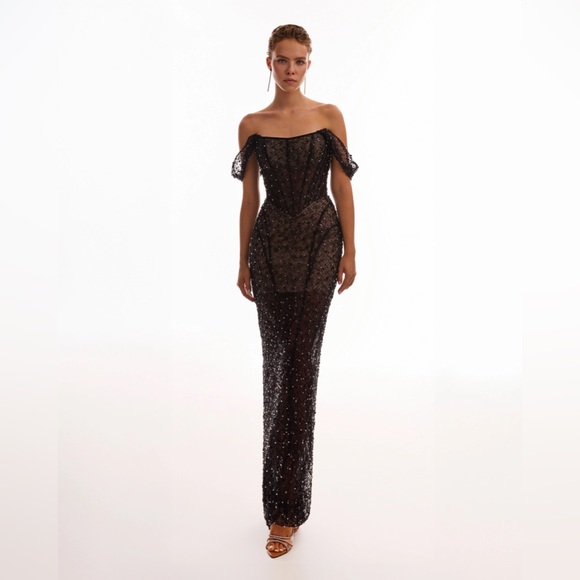 Milla Striking black sequined fitted maxi dress, Midnight Walk - Picture 1 of 7